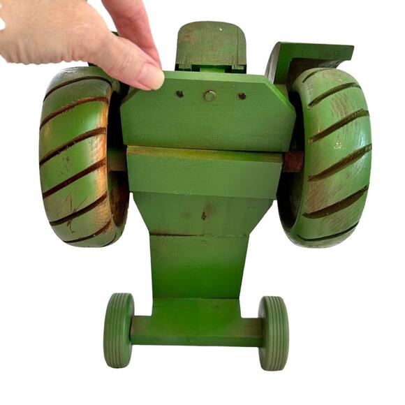 Vintage Farm Tractor Handcrafted Wooden Green Toy Art Display by Walter M Rein - Picture 10 of 15